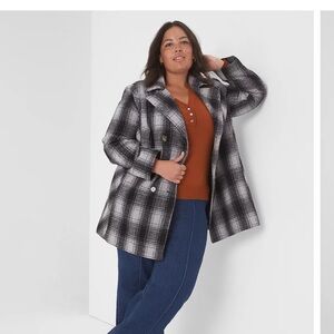 Lane Bryant double breasted plaid wool blend coat